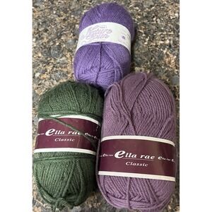 3 Ella Rae &‎ Nature Spun Wool Yarn Skeins Knit Crochet Needlepoint Purple Green